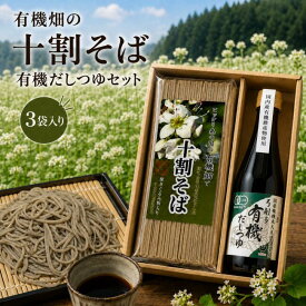 【有機畑の十割そばと有機だしつゆのセット】十割そば 3袋と有機だしつゆのセット (乾麺) 幌加内そば 挽ぐるみ粉入り 年越しそば 弓削多醤油の有機だしつゆ 北海道産 2人前×3袋＋有機だしつゆ グルテンフリー 通販