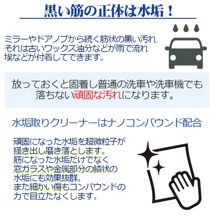 楽天市場 100円offクーポン あす楽 車用 水垢取り 水垢落とし クリーナー 0ml スプレー マイクロファイバークロス付き 水垢 除去 水あか 水アカ 水あか落とし 水垢除去 水垢洗剤 洗車 車体 自動車本体 ボディ バンパー 洗車用品 洗車セット 洗車道具 カー用品