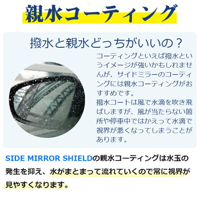 楽天市場 プレゼントキャンペーン開催 洗車 親水 コーティング剤 ミラーコート 水滴消し Side Mirror Shield 30ml 水垢防止 水アカ 超親水 サイドミラーコート 水滴消しスプレー 水滴除去 サイドミラー ドアミラー 親水コート 親水ガラスコート 曇り くもり 除去 車