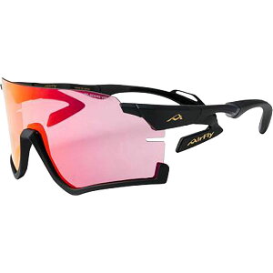 Airfly エアフライ鼻パッドがないスポーツサングラスAF-306 C-2REブラックマット ピンクミラーシリンダーレンズ装着(防曇加工・撥水加工)マルチスポーツ サングラス(af306c2)