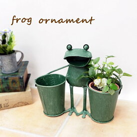 [あす楽] [カエルプランターダブル] カエル 置物 4716 村田屋産業 雑貨 グッズ ブリキ 蛙 ガーデン 植木鉢 オブジェ オーナメント ディスプレイ 玄関 プランター カフェ 美容院 店舗 飾り 鉢 ポット 鉢カバー ガーデンポット 【送料無料】