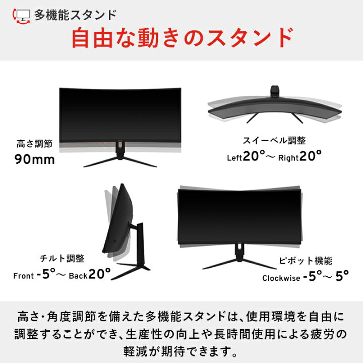 34インチ 160Hz湾曲ウルトラワイドゲーミングモニター【使用時間5時間】