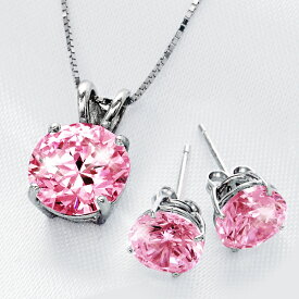 【豪華3.5カラット】人気セット ピンク（大粒2ct 14Kホワイトゴールド WGネックレス＆1.5ct 14Kホワイトゴールド WGピアス(ペアセット 2個)）【送料無料】 金属アレルギー対応 レディース K14 14金 刻印あり 華奢 シンプル スキンジュエリー 人気