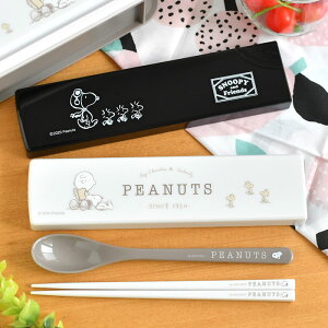 オーエスケー スヌーピー ブラック ピーナッツ 引きフタコンビ スプーン 箸セット お弁当 弁当 カトラリー スライド式 子供 ピクニック 日本製 食洗機 箸 食洗機対応 抗菌 おしゃれ 可愛い