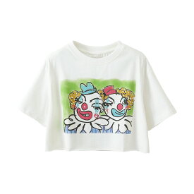 最新作!!【Place D'UJI】ピエロショートTシャツ Tシャツ/カットソー レディース ショート丈 カットTシャツ イラスト アート かわいい プリントTシャツ プラスドゥウジ 送料無料