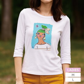 【Place D' UJI】UJIKO 7分袖Tシャツ レディース 高品質 ホワイト プリント 綿100%