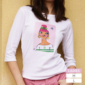 【Place D' UJI】UJIKO 7分袖Tシャツ レディース 高品質 ホワイト プリント 綿100%