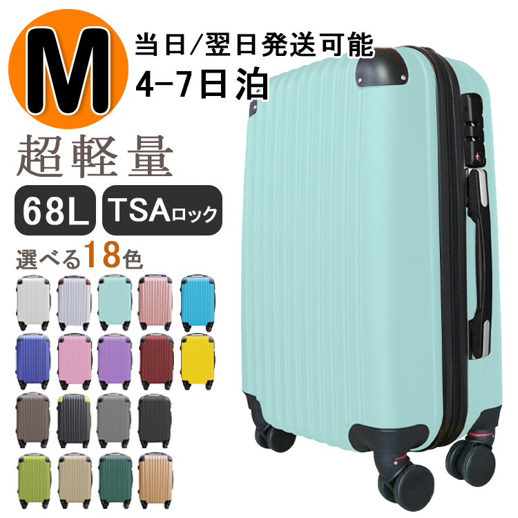 送料無料 キャリーケース スーツケース Mサイズ 　TSAロック　キャリーバッグ 軽量 旅行カバン 超軽量 国内 出張用 可愛い 旅行バック  かばん 2泊3日 3泊4日 小型 シンプル おしゃれ キャスター レディース メンズ