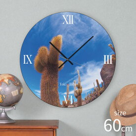 Toki×Tabi ウユニ塩湖 -サボテン- 60cm 大型時計 秒針あり 大きい 時計 壁掛け時計 日本製 絶景 風景 丸い 静か 青空 砂漠 インカワシ島 南米 海外 ボリビア 自然
