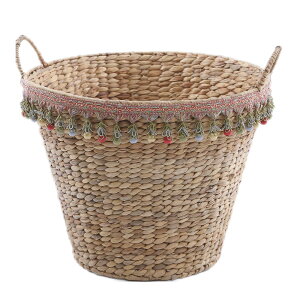 A+ (アクセントプラス) ポンポリラウンドバスケット ヒヤシンス かご カゴ 籠 バスケット 大容量 深型 ナチュラル ポンポン 持ち手 ランドリーバスケット 大きい 丸型 収納 脱衣かご おもちゃ