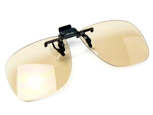 【送料無料メール便】サングラス クリップオン 跳ね上げ 高性能 UVカット 薄い色ライトカラーレンズ メガネにつける ドライブ 前掛け Mサイズ 大きめ ライトブラウン レンズソフトケース付