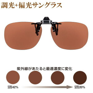 Mサイズ 偏光 調光サングラス クリップオン 跳ね上げ 前掛け メガネにつける レンズの色 濃さ 濃度が変化する 調光レンズ 偏光レンズ 偏光サングラス 偏光度99%以上 おしゃれ 紫外線 UVカット