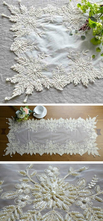 楽天市場】テーブルセンター フレンチレース 長方形 100×40cm クリーム 