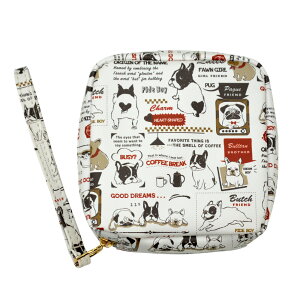 スクエアポーチ ハンドル付き コスメポーチ フレンズヒル ターチャン ブルトン モコズ フルーツ 正方形 化粧ポーチ メイクポーチ マチ付き コンパクト 軽量 ファスナー開閉 小物入れ 猫柄