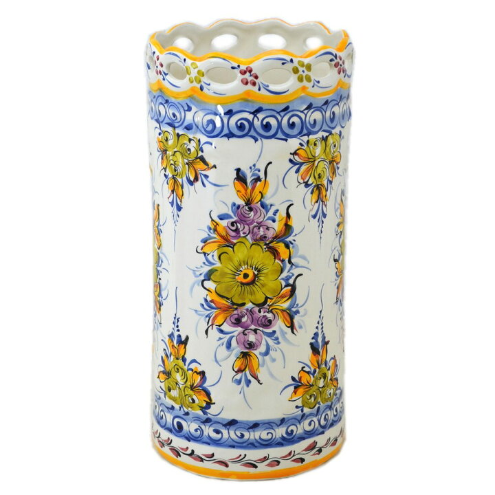 楽天市場】傘立て ポルトガル製 陶器 花柄 ブルー イエロー 筒形 