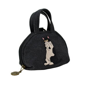 キーポーチ ミニバッグ型 ハンドル付き 猫柄 刺繍 ノアファミリー レッド ブラック ベージュ小さい 小物入れ 猫雑貨 ねこ ネコ かわいい おしゃれ noa family