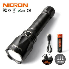 NICRON ニクロン B60 高輝度懐中電灯 1000ルーメン SOSフラッシュライト機能付 （ USB充電式 18650リチウムイオン電池）