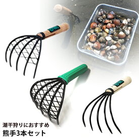 [エントリーでP+5倍] 潮干狩りに!網付熊手 3本セット レジャー 海水浴 潮干狩り 貝取り アサリ ハマグリ シジミ 葉っぱ集めに 清掃 OWL オウル 子供
