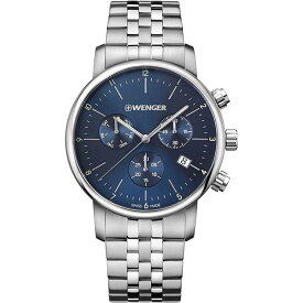腕時計 メンズ腕時計 WENGER ウェンガー 日本正規品 URBAN CLASSIC CHRONO アーバンクラシック クロノ ベルト幅22mm ステンレス製ブレスレット シルバー 文字盤カラーブルー アナログ表示 スイス製クォーツ 01.1743.105