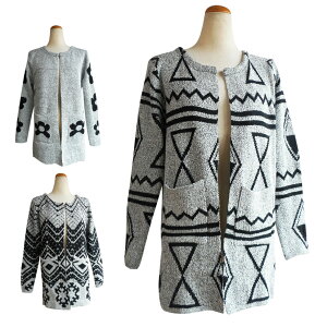 送料無料 カーディガン スプリングコート コーディガン ノーカラー 綿ニット 羽織 オルテガ柄 デイジー ざっくり編み ガウン ロングカーディガン おしゃれ 大人 アメリカン カジュアル イン