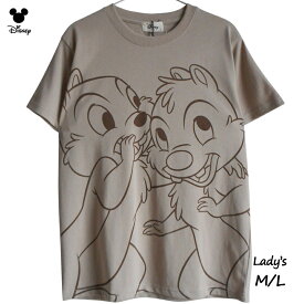 送料無料 Tシャツ チップとデール レディース メンズ ディズニー chip&dale ビッグフェイス BIGフェイス かわいい ベージュ ナチュラル ブラウン disney ペアルック 80年代 ゆったり アメコミ フレンド なかよし ないしょ話 ひそひそ話