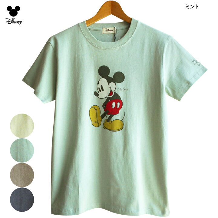 楽天市場 送料無料 ミッキーマウス Tシャツ ディズニー Disney ミッキー スマイル スタンダード くすみカラー Newyork 半袖 レディース ジュニア ペアルック レトロ ナチュラル 双子コーデ 男女兼用 かわいい ゆったり ワイド 大人 Tdl 春夏 渋い シンプル コミック