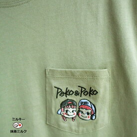 送料無料 ペコちゃん ポコちゃん Tシャツ ポケット 刺繍 ストリート系 シティ—ガール スケーター ぺこちゃん 不二家 ミルキー ビッグシルエット レディース ペアルック サンリオ FUJIYA 個性的 ボーイッシュ キャラクター