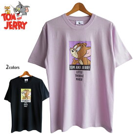 送料無料 トムとジェリー ジェリー メンズ Tシャツ 半袖 かわい スクエア ウィンドウトラブルメイカー Tom&Jerry ねずみ 半袖 くすみカラー レディース ビッグTシャツ ペアルック レトロ アメコミ 双子コーデ 男女兼用 渋い 大人 ブラック ラベンダー パープル