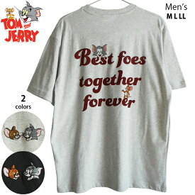 送料無料 トムとジェリー メンズ Tシャツ 半袖 刺繍 バックプリント Tom&Jerry 大きいサイズ アメコミ レディース ビッグTシャツ ペアルック レトロ コミック 80年代 リンクコーデ 男女兼用 かわいい 大人 春夏 ブラック チャコール グレー 渋い