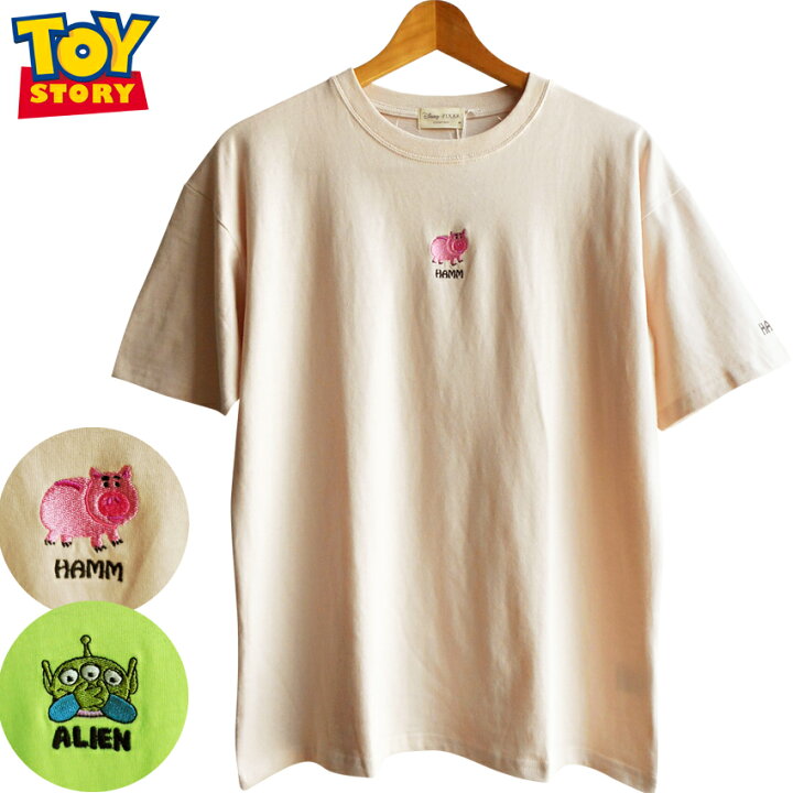 楽天市場 送料無料 ディズニー Tシャツ トイストーリー エイリアン リトルグリーンメンぶた ぶた ハム ピクサー 刺繍 ワンポイント ビッグサイズ 大きいサイズ Disney 半袖 レディース メンズ ペアルック ピンク 蛍光グリーン 男女兼用 ゆったり Tdl 春夏 ぽっちゃり