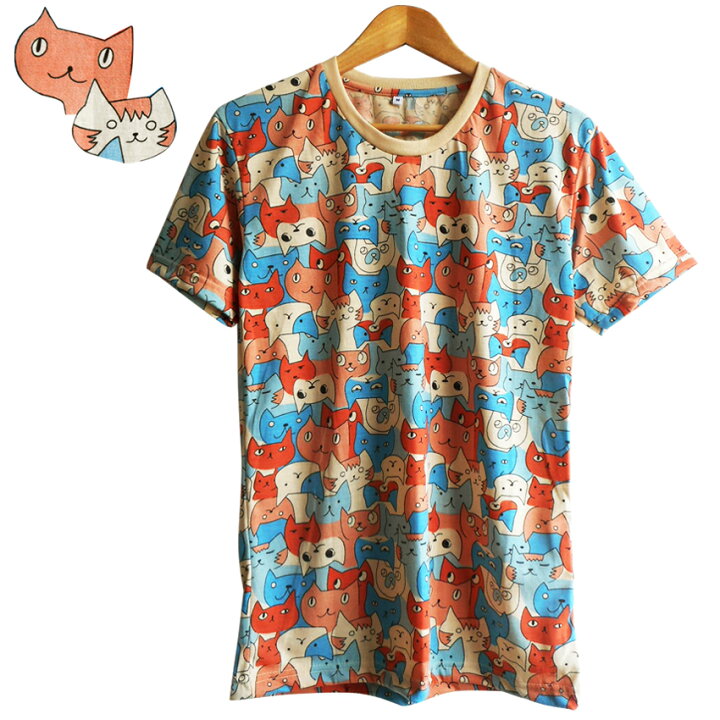 楽天市場 送料無料 ねこ ネコ 猫 ｔシャツ メンズ レディース ペアコーデ 猫祭り 総柄 猫だらけ ゆめかわいい まんが 猫島 ねこねこ日本史 アロハ 楽園 夏休み 男女兼用 ユニセックス 双子 日時指定不可 プラスチカネットショップ