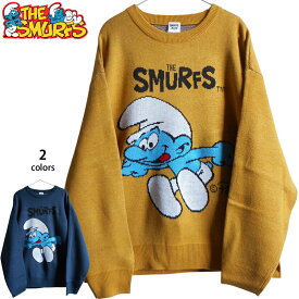 送料無料 スマーフ セーター ニット smurf SMURFS メンズ レディース ビッグサイズ ジャンプ キャラクター 大人 ベルギー レトロ アニメ 妖精 青い小人 ペアルック アニメーション かわいい 個性的 秋冬 古着風 アメコミ ハンナバーベラ マニア チーズ 黄色 ネイビー 紺色