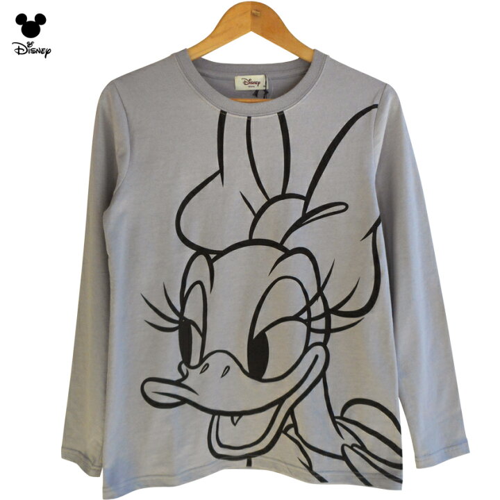 楽天市場 送料無料 デイジー デイジーダック ディズニー 長袖tシャツ ロンt カットソー ビッグフェイス Bigフェイス スマイル Disney レディース シンプル レトロ ペアルック 双子コーデ 男女兼用 かわいい 大人 女の子 グレー ラベンダー Tdl 春 秋 プラスチカネット