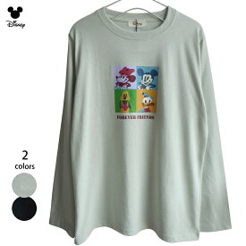 送料無料 ミッキー ミニー ドナルド プルート ミッキーマウス ミニーマウス ディズニー 長袖Tシャツ ロンT カットソー フォーエバーフレンド 仲良し disney レディース レトロ ペアルック 双子コーデ 男女兼用 かわいい 大人 TDL 春 秋 黒 白