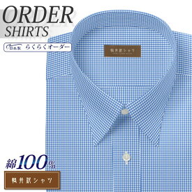 オーダーシャツ デザイン変更可能 ワイシャツ Yシャツ オーダーワイシャツ メンズ 長袖 半袖 七分 大きいサイズ スリム らくらく オーダー 日本製 形態安定 綿100％ 軽井沢シャツ レギュラーカラー ライトブルーミニチェック [R10KZR550] 送料無料