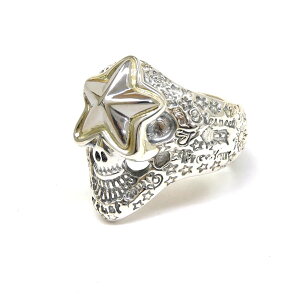 �yBWL�zBill Wall Leather �r���E�H�[�����U�[�V�� �X�J�� �����O Skull Ring w/Silver Star w/18K (YG) Gold Overlay - 1 Spot �V���o�[ �A�N�Z�T���[ �M�t�g