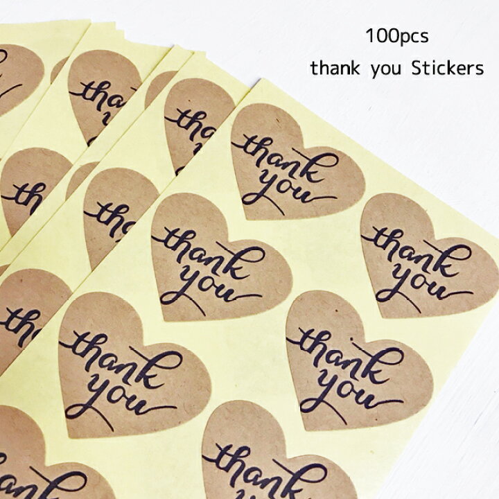 楽天市場 Thank You 筆記体 ハート 縦型 Sサイズ クラフト シール100枚結婚式 Thank You サンキュー シール ありがとう サンキュータグ プチギフト ステッカー サンキュータグ サンキューシール Kufuu