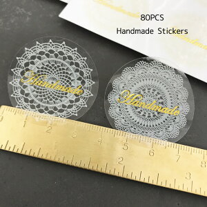 HANDMADE透明ホワイトレースハンドメイドシール80枚帯シール手作りお菓子プリンクッキーチョコラッピング用品