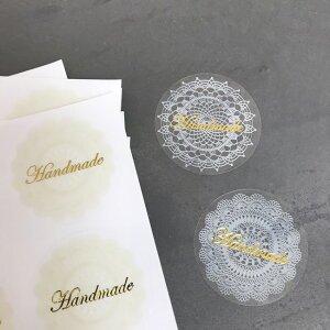 HANDMADE透明ホワイトレースハンドメイドシール80枚帯シール手作りお菓子プリンクッキーチョコラッピング用品