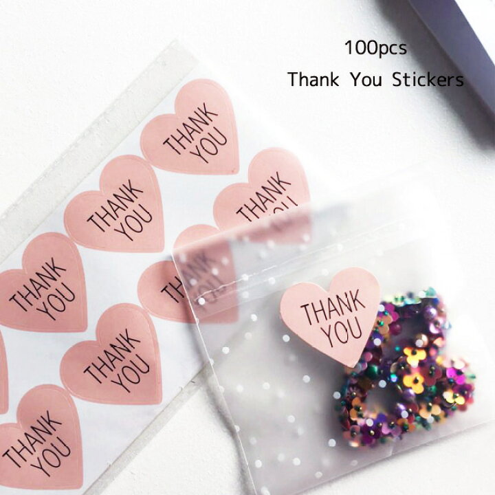 楽天市場 Thank You ピンクハート 黒文字 シール 100枚結婚式 Thank You サンキュー シール ありがとう サンキュータグ プチギフト ステッカー サンキュータグ サンキューシール Kufuu