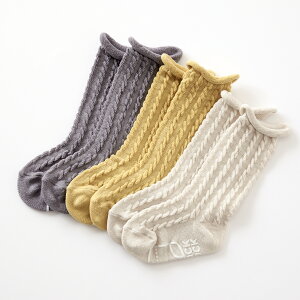 ベビー ソックス ハイソックス 3足セット 選べる 単品 日本製 ケーブル編み 9-12cm 12-15cm 無地 脱げにくい 脱げない ベビー 靴下 フォーマル Knock Knock くすみカラー クフウ Kufuu 女の子 男の子 ギ
