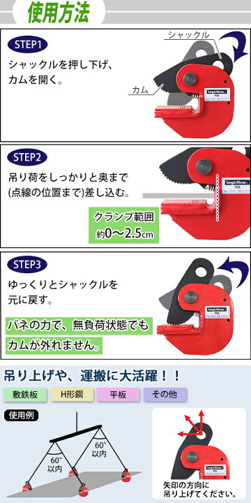 楽天市場】送料無料 横吊クランプ 定格容量約0.8t クランプ範囲約0