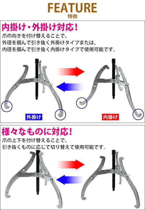 楽天市場 送料無料 手動式 ギアプーラー インチ 外掛け対応外径 約180 500mm 3本爪 専用 ギアプーリー プーリー抜き 内掛け 外掛け 3本爪プーラー ベアリングプーラー ベアリング ギア ギヤ プーラー プーリー 軸 自動車 引き抜き 脱着 脱着工具 交換 鍛造 整備