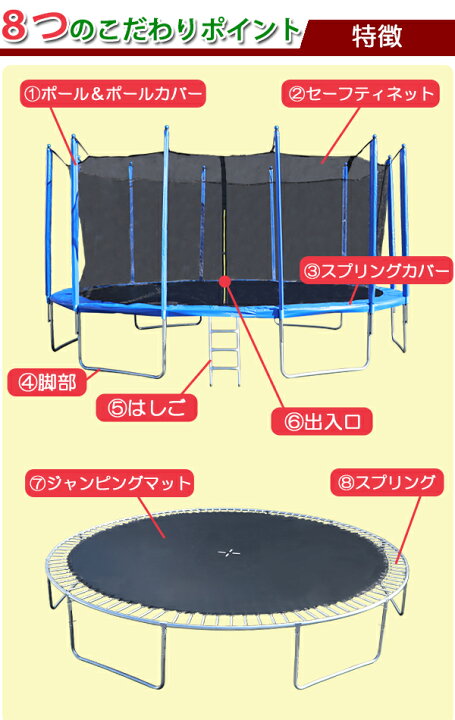 楽天市場】送料無料 トランポリン 16FT 直径約4.87m 大型 保護ネット 