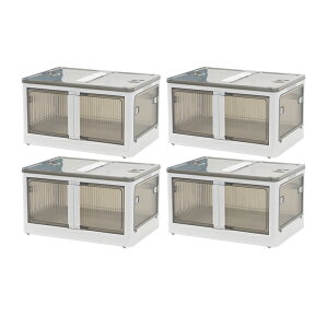 送料無料 収納ボックス 折りたたみ 4個セット 約60×42×34cm XLサイズ 65L 選べるカラー キャスター付き 5面開閉 観音開き 積み重ね スタッキング クリア 透明 プラスチック コンテナ 衣装ケース