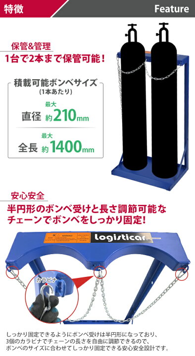 楽天市場】送料無料 ボンベスタンド 2本積用 2本用 耐荷重 約160kg 青 