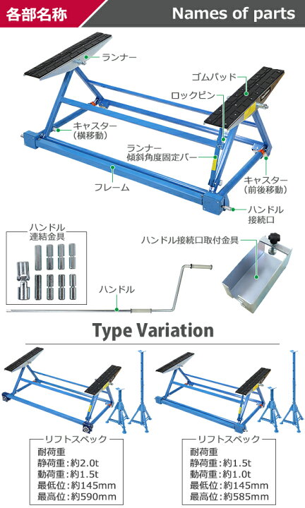 楽天市場】送料無料 手動式 自動車整備用リフト 静荷重約1.5t 1500kg 