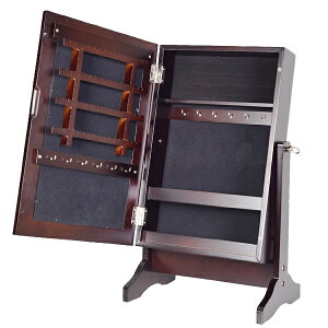 送料無料 新品 収納スタンドミラー アクセサリー収納ミラー ジュエリー収納ケース 収納付きミラー ジュエリー収納卓上ミラー ブラウン 収納 家具 インテリア ジュエリーボックス 化粧鏡 キ