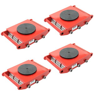送料無料 マシンローラー 耐荷重約15t スチール製ホイール 4台 4台セット 360° ターンテーブル 回転台 運搬ローラー 運搬マシンローラー 重量物 低床 ポーター 赤 コロ車 スチールローラー 搬