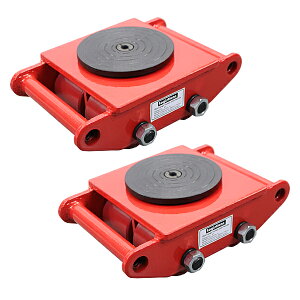 送料無料 マシンローラー 耐荷重約6t ポリウレタン製ホイール 2台 2台セット 360° ターンテーブル 回転台 運搬ローラー 運搬マシンローラー 重量物 低床 ポーター 赤 コロ車 ウレタンローラー